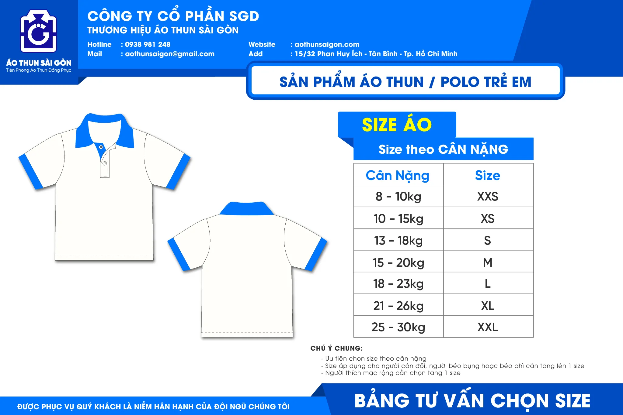 BẢNG SIZE ÁO THUN TRẺ EM