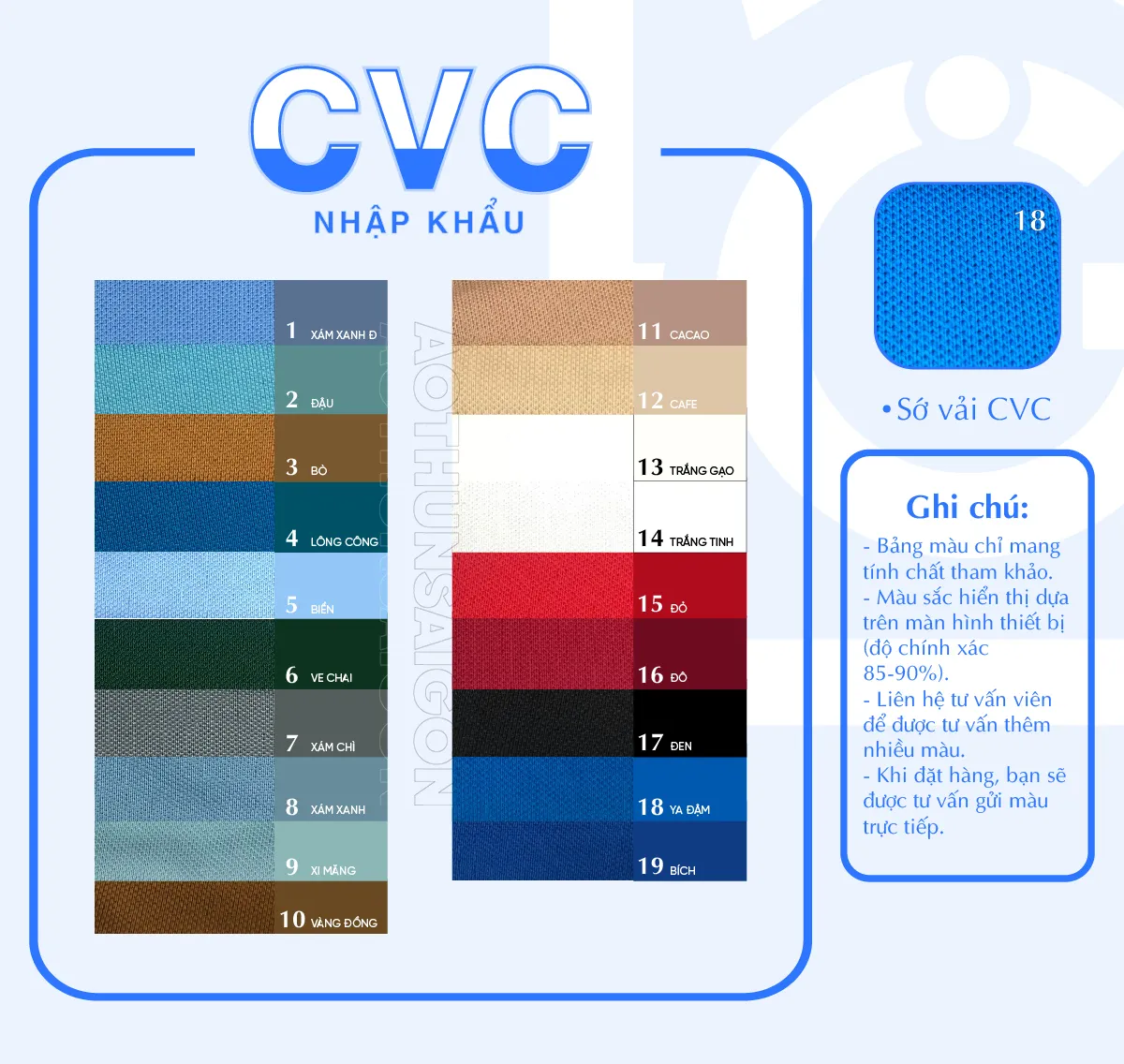 Bảng màu vải Cá Sấu CVC