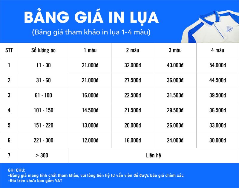 Bảng giá in kéo lụa 1-4 màu