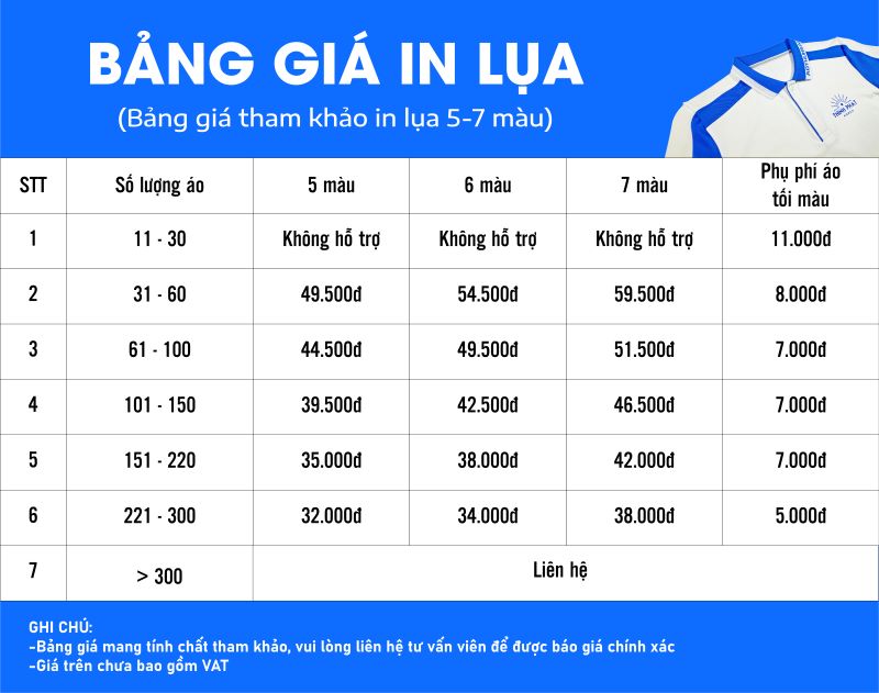 Bảng giá in kéo lụa 5-7 màu